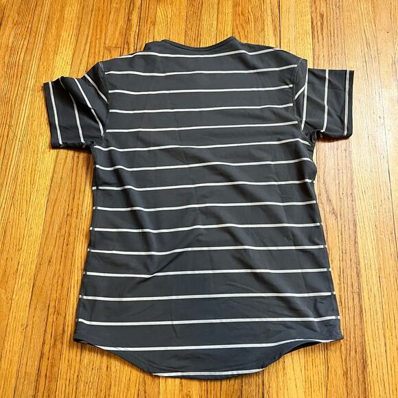 BYLT Shirt Mens Medium Drop Cut Short Sleeve Gray Stripe Performance - Picture 3 of 6